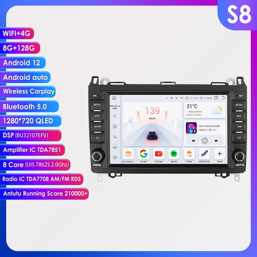 

8"Android Auto Car radio Srereo for for Mercedes-benz B200 W169 W245 W639 A200 A150 multimedia player GPS Stereo 2DIN Carplay 4G