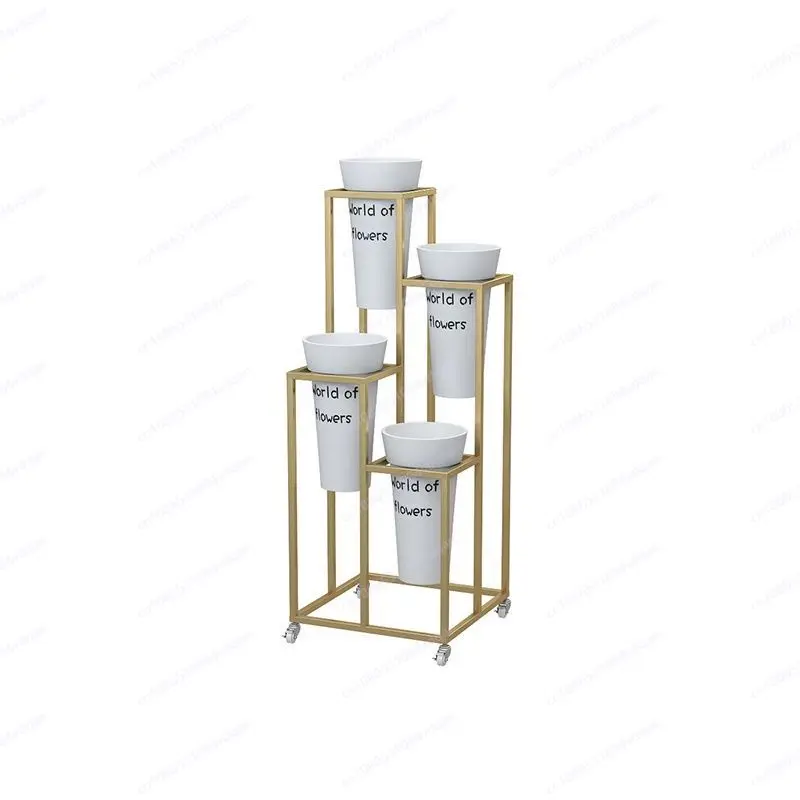 Florist flower stand flower bucket rack removable ladder shelf multi-layer living room display rack plastic bucket flower stand