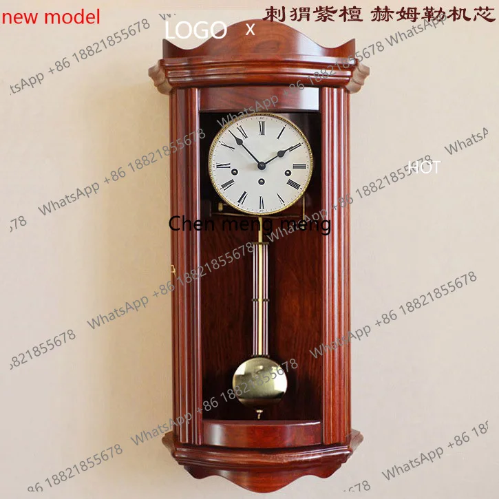 d178 Mahogany mortise and tenon European classical time telling mechanical wall clock solid wood copper old-fashioned clockwork