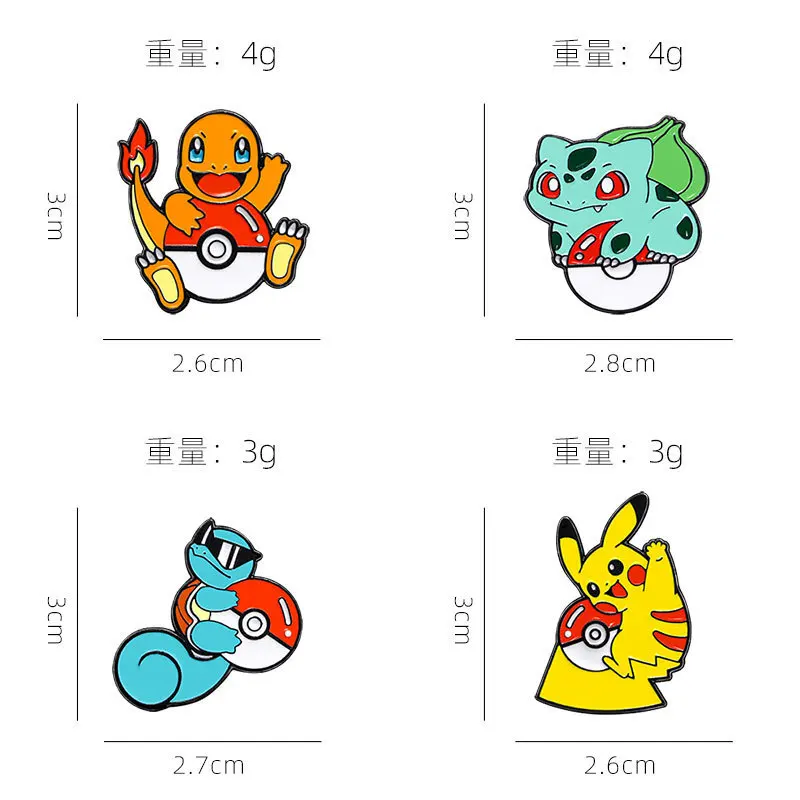 4 Stuks Anime Pokemon Pikachu Metalen Badge Squirtle Charmander Bulbasaur Mannen Vrouwen Broche Pins Rugzak Versieren Halloween Gift