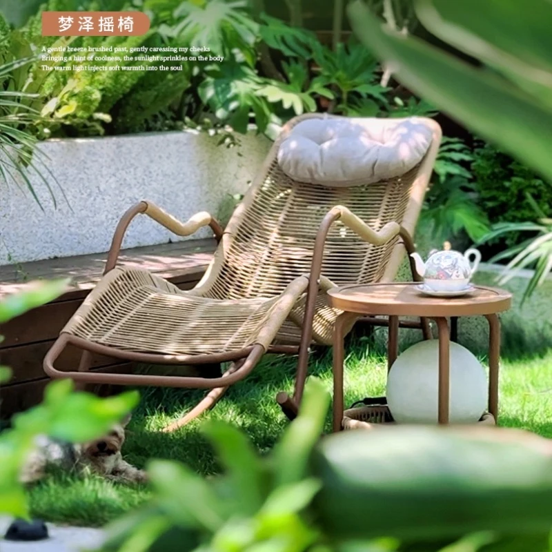 Mecedora perezosa reclinable de ratán para siesta, hogar, patio al aire libre, terraza, silla de ocio, balcón, silla de relajación, Sillon Mecedora