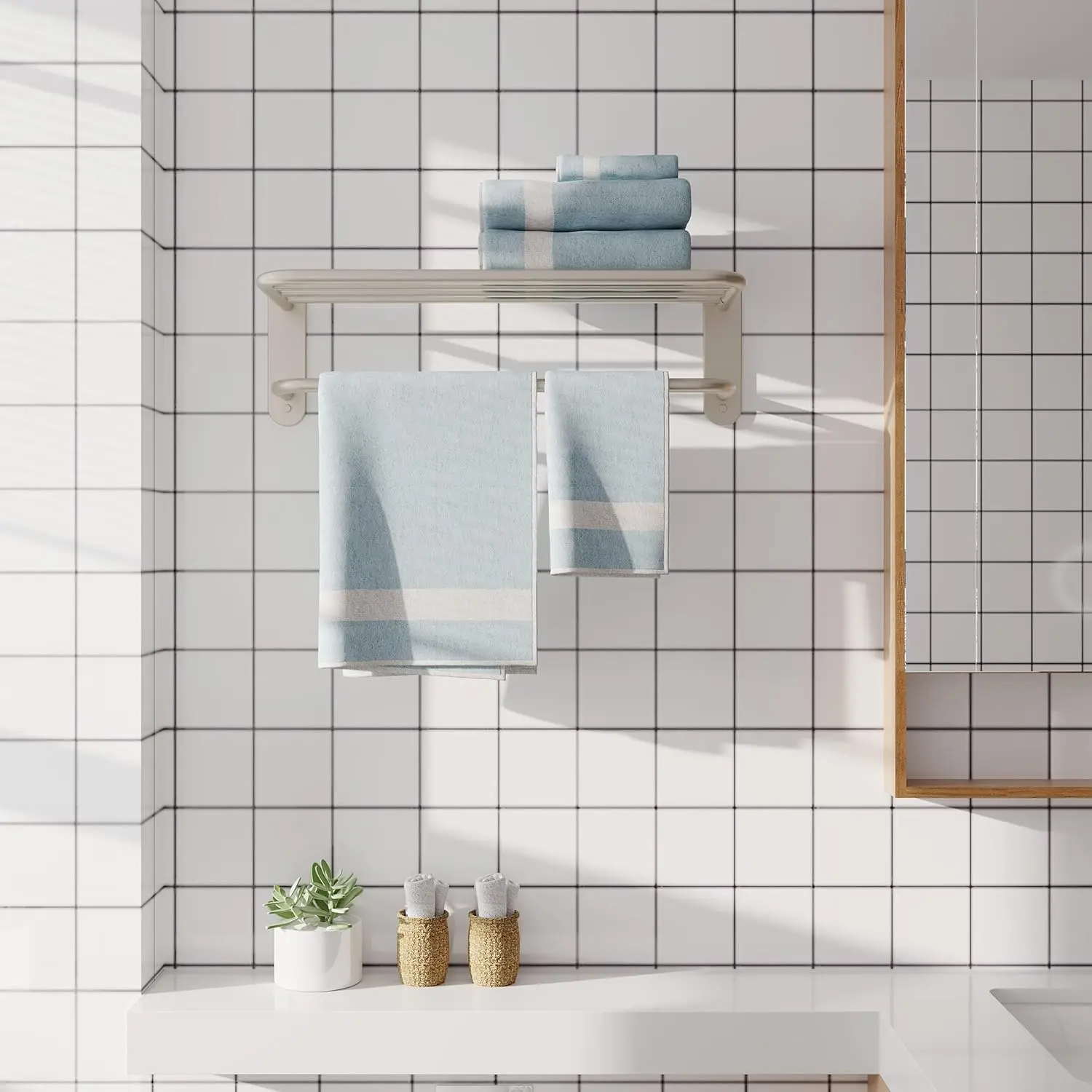 18 Inch Double Towel Shelf Brushed Nickel Metal Wall Mount For Hotel Bathroom Modern Design 3-Year Warranty