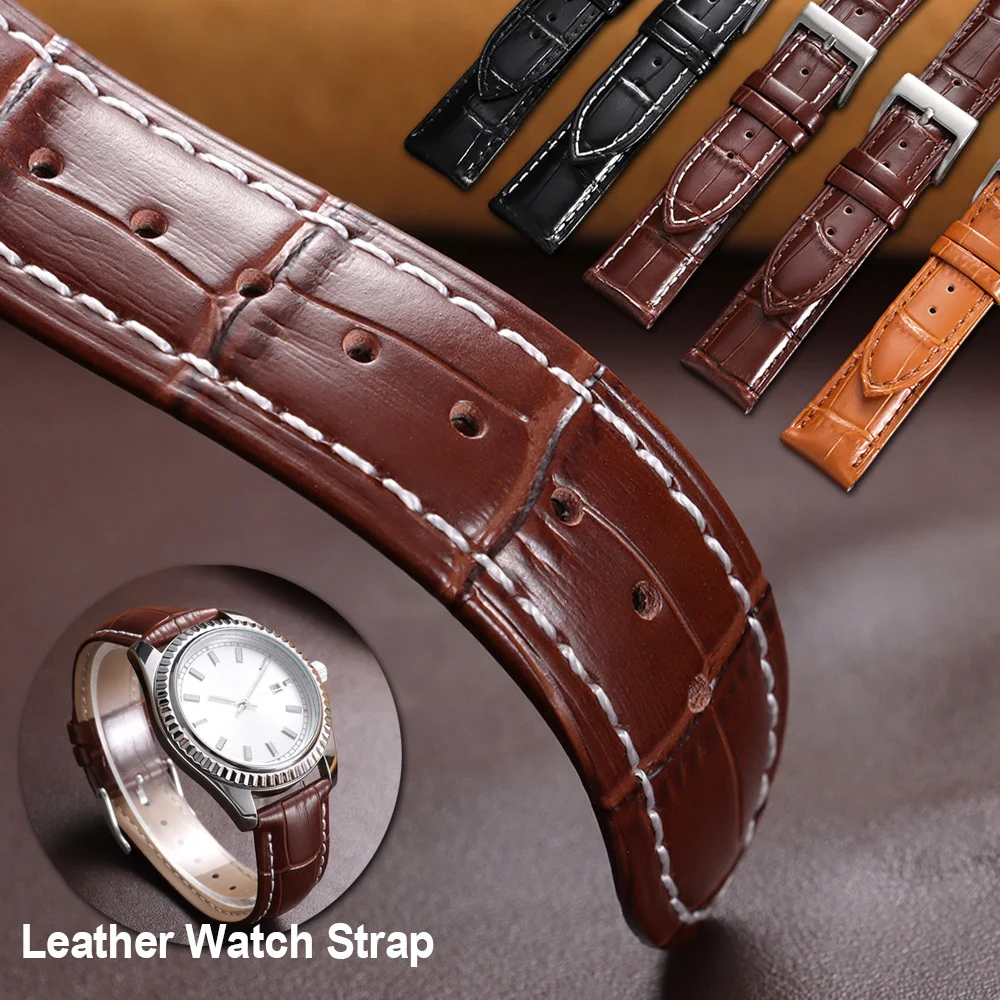 

Bracelets 10/12/13/14/15/16/17/18/19/20/21/22/23/24mm Universal Replacement Leather Watch Strap Men Women Black Brown Band &Tool