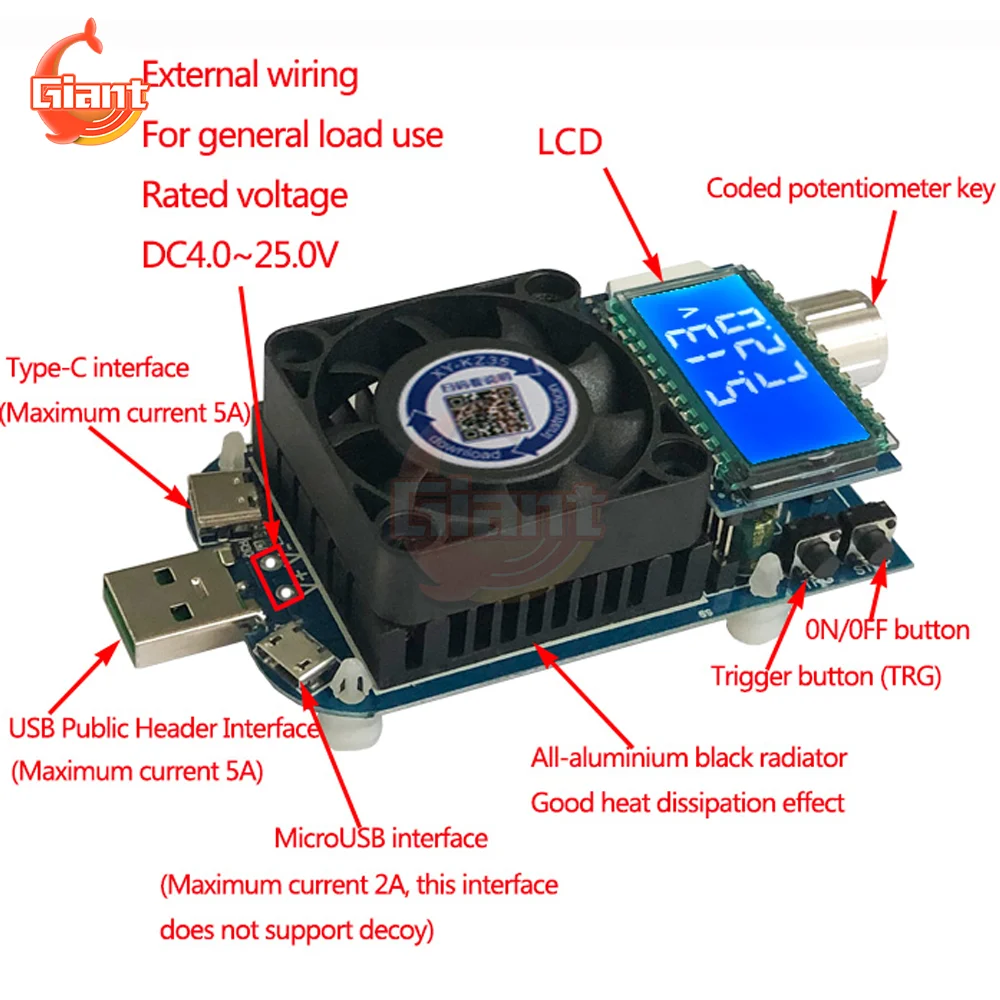 

DC 4-25V Battery Tester Electronic Load Board USB Battery Capacity Tester Voltmeter Monitor Indicator Power Fast Charging Tester