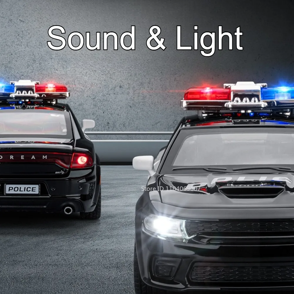 1:32 Scale Charger X-Trail Police Car Toy Model Alloy Diecast Sound Light Doors Opened Pull Back Shock Absorption for Boys Gifts