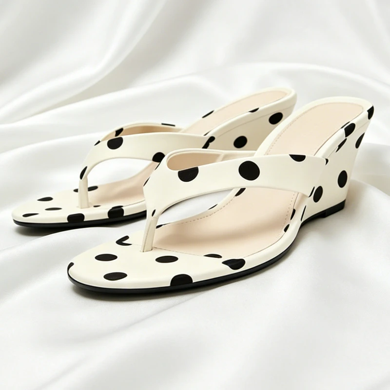 

Sweet Polka-dot Design Wedge Sandals Women Fashion Round-toe Clip Toe Beach Flip Flops Summer Sexy Slide Sandal Zapatos De Mujer