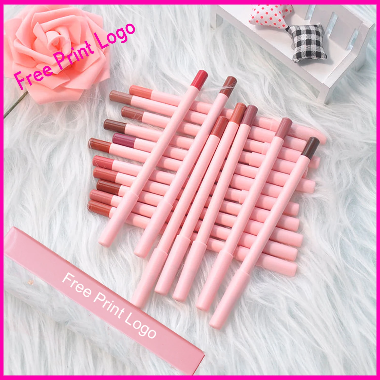 Lip liner Pink Pencil Custom Hot Sale Long Lasting Private Label White Tube 18 Colors Matte Lip Liner Nude Shades