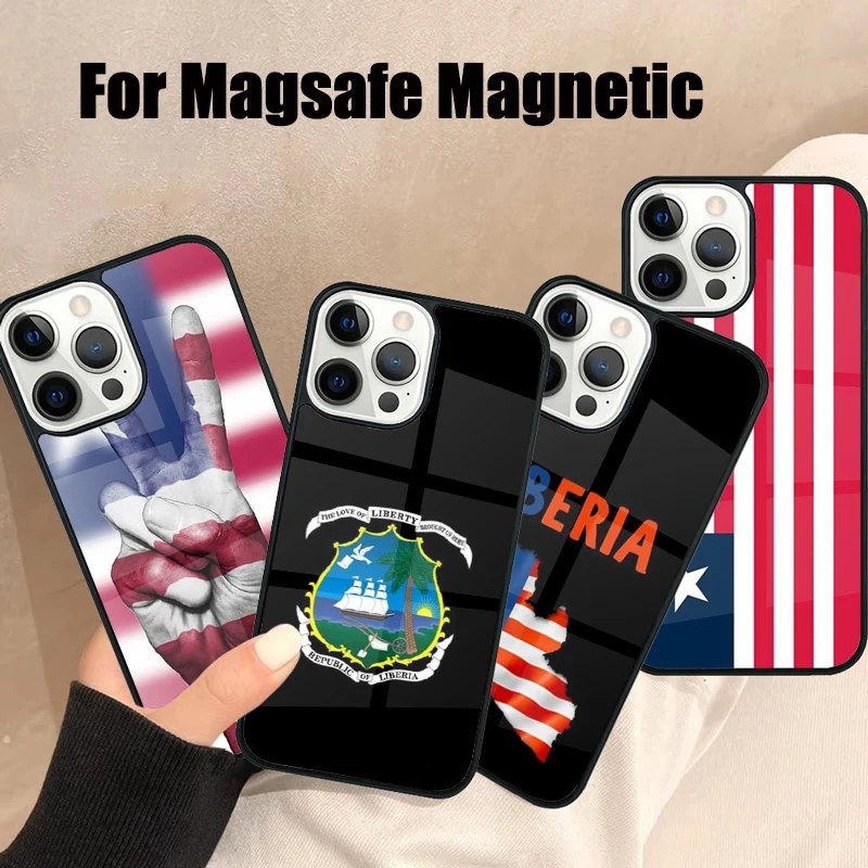 Liberia Flag Magsafe Phone Case For iPhone 16 15 14 13 12 11 Pro Max Plus Mirror Wireless Magnetic Cover