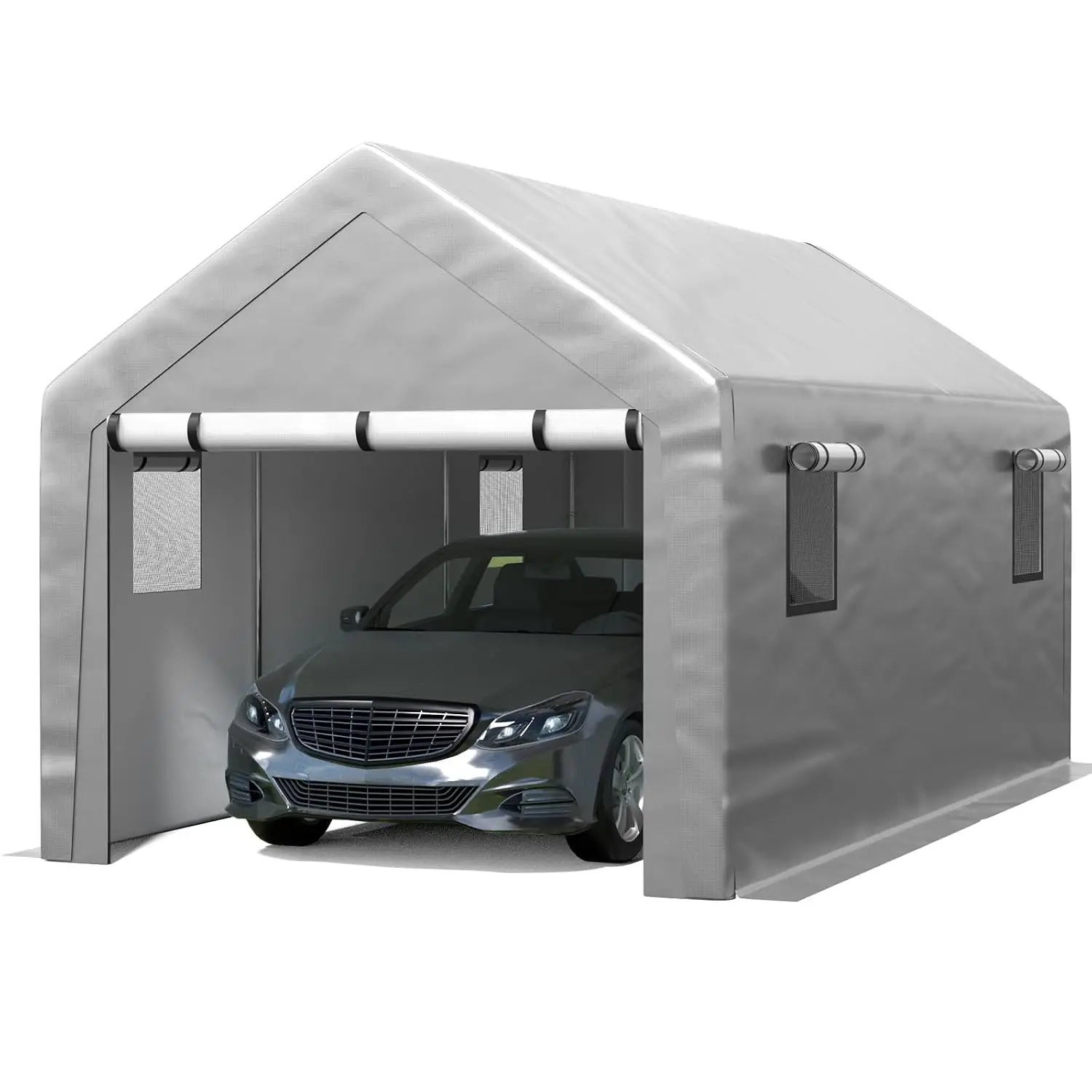 Carport 10x20 FT Enclosed Carport with Roll-up Windows, Portable Garage with Removable Sidewalls & Doors, Car, Customized