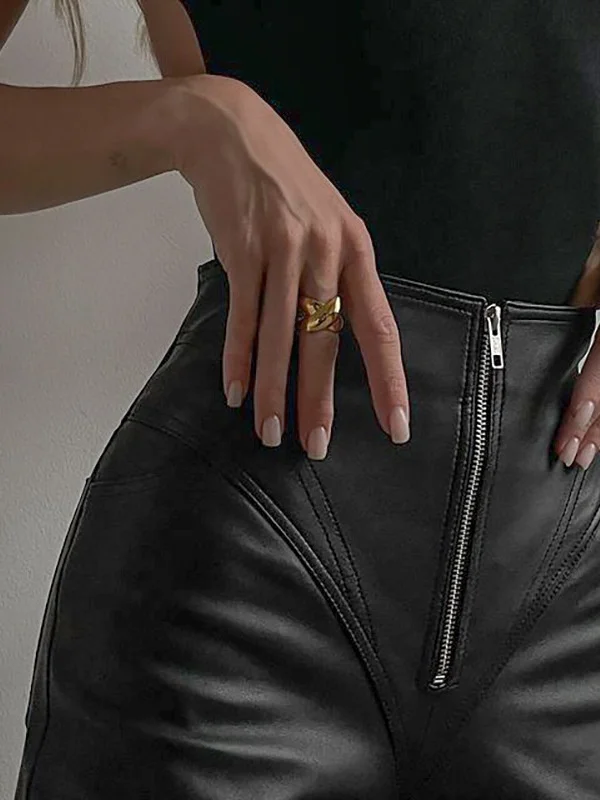 

High Waist Casual Leather Pants Women's Long Trousers PU Material Comfortable Fit Base Layer Pants for Casual Ocns