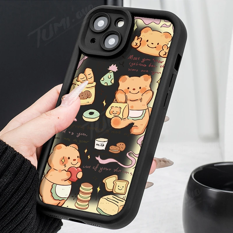 Retro Stripe Grid Cute Bear Phone Case for Xiaomi POCO X6 X5 X4 GT X3 NFC F3 F4 F5 F6 M6 Pro Mi 13T 12T 11T 13 12 11 Lite 5G NE