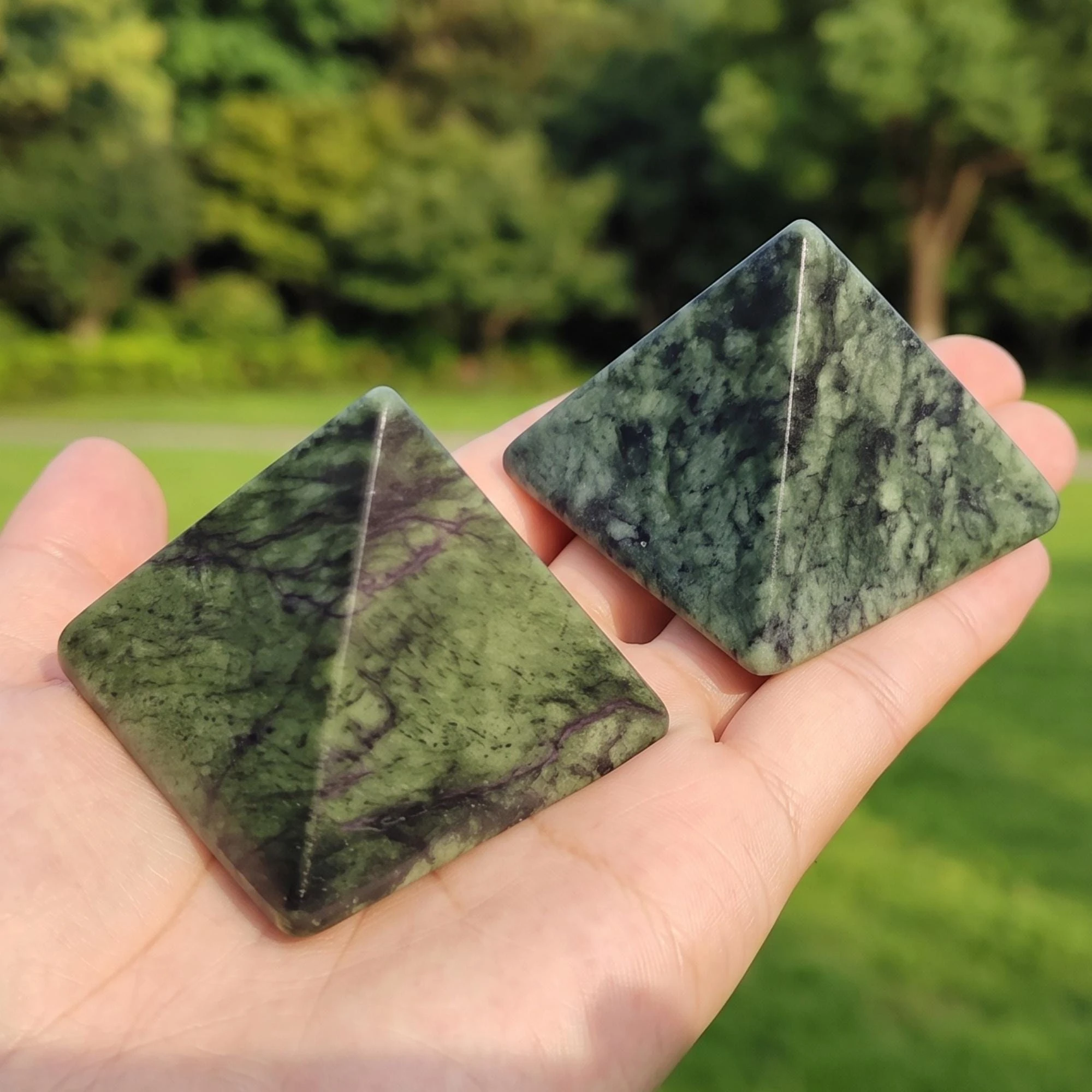 Natural Serpentine Pyramid, 1.34in/1.97in Polished Crystal Pyramid, Chakra Healing Stone