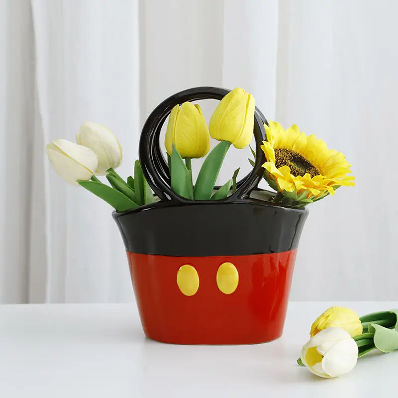 Cartoon Mickeys Mouse Clothes Ceramic Vase Creatuve Mickeys Bag Flower Vase Handbag Flower Arrangement Living Room Home Decor