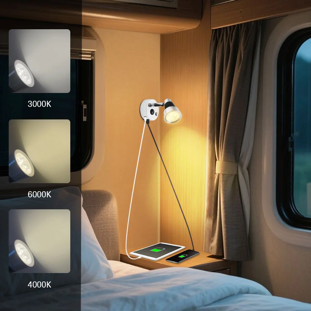 RV Lights Yacht Reading Low-voltage Spotlights 12V Voltage with USB Charging Port TYPE-C Fast Charging Modern Style