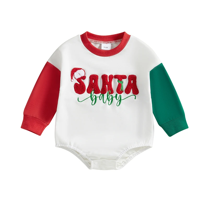 

Baby Christmas Sweatshirt Romper Letter Embroidered Long Sleeve Round Neck Adorable Jumpsuits