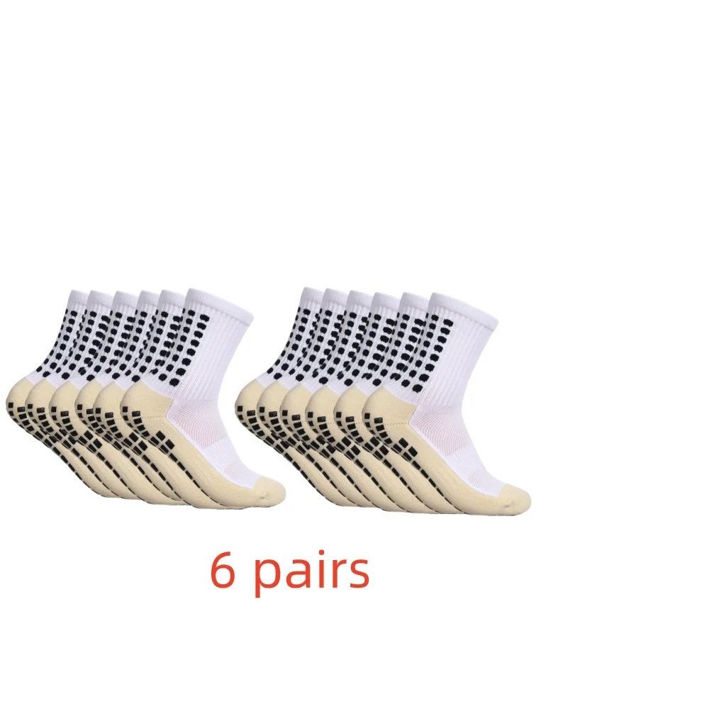 6 pairs of Jindian non slip breathable towel sole football socks, mid length basketball socks