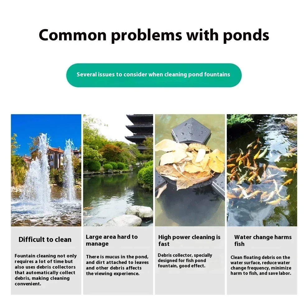 Koi Fish Pond Leaf Collection Skimmer Pond Water Suace Leaf Residue Floating Filter Oil Film Purifier