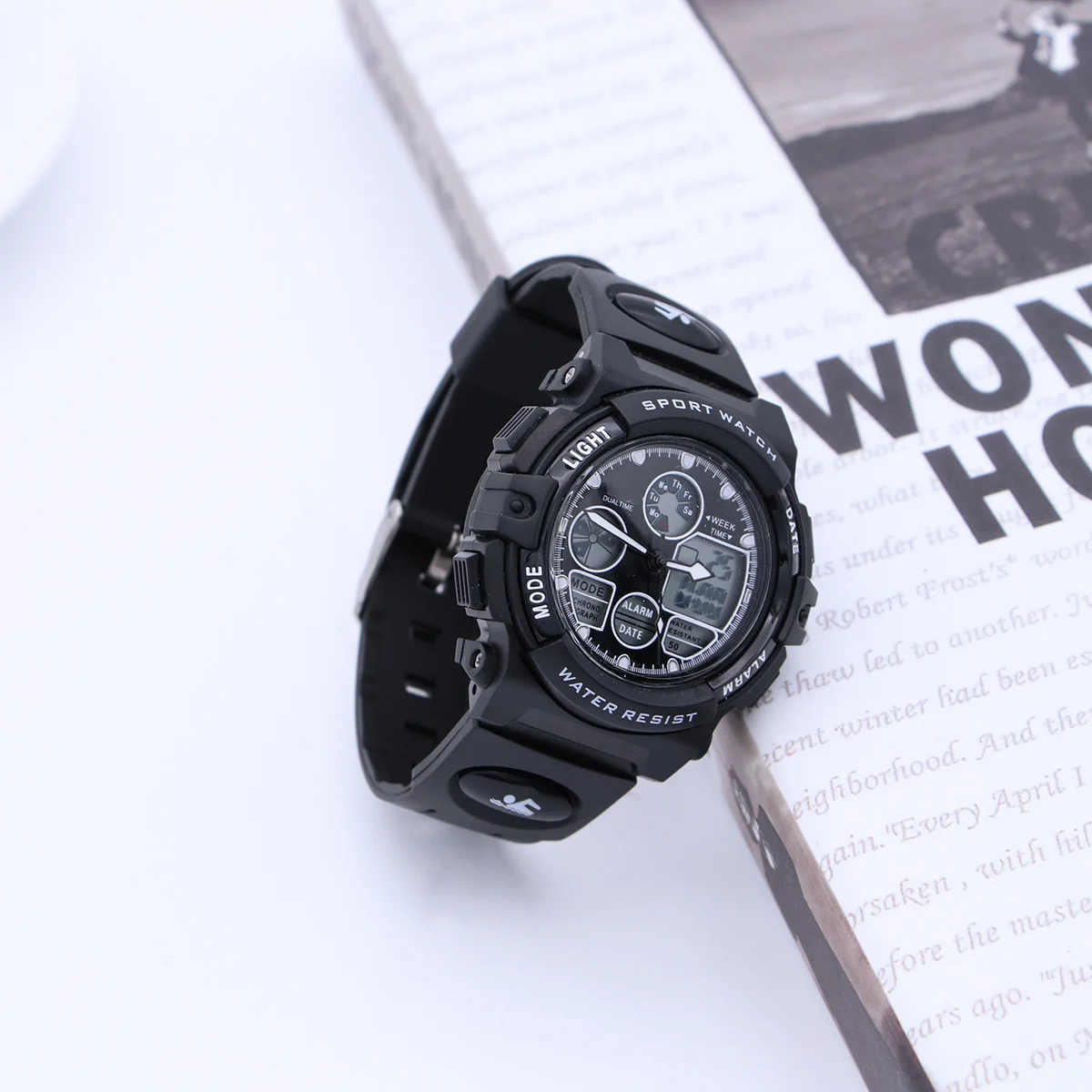 Black Waterproof Dual Display Digital Sports Watch Multifunctional Outdoor Electronic Wristwatch Digital Watch