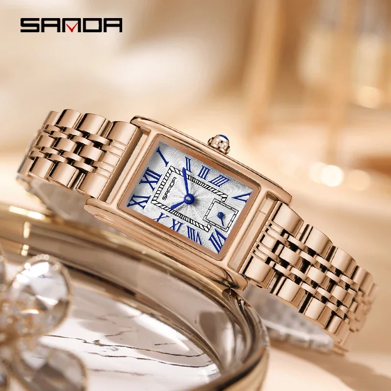 Sanda Top Brand Luxury Ladies\' Quartz watch Elegant Rectangle Dial Water Resistant Business Gift Women Analog Wrist Watches