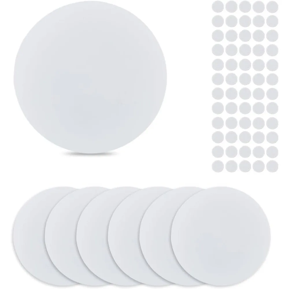 8Pcs Plastic Flat Blank Wall Hole Cover Sheets with 60PCS Plastic Stickers 5.98inch PVC Material Dustproof Cover Plate Flat Roun