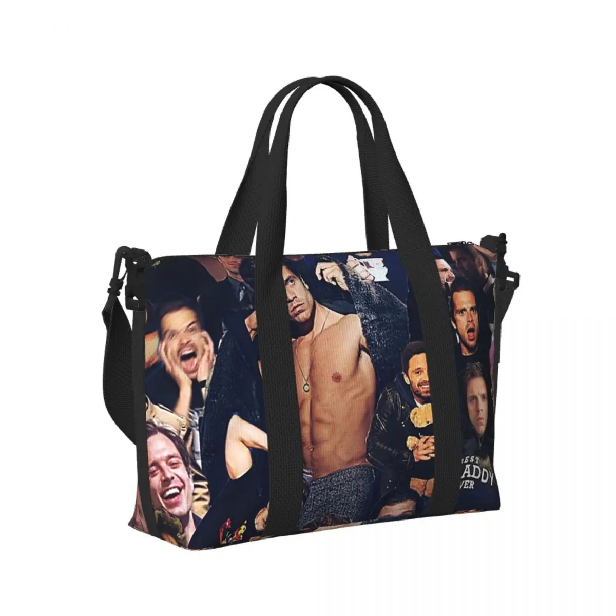 

Sebastian Stan (collage Design) Beach Travel Bag Large Capacity Tote Bags for Gym Sport Women Shopping Duffle Shoulder Bag
