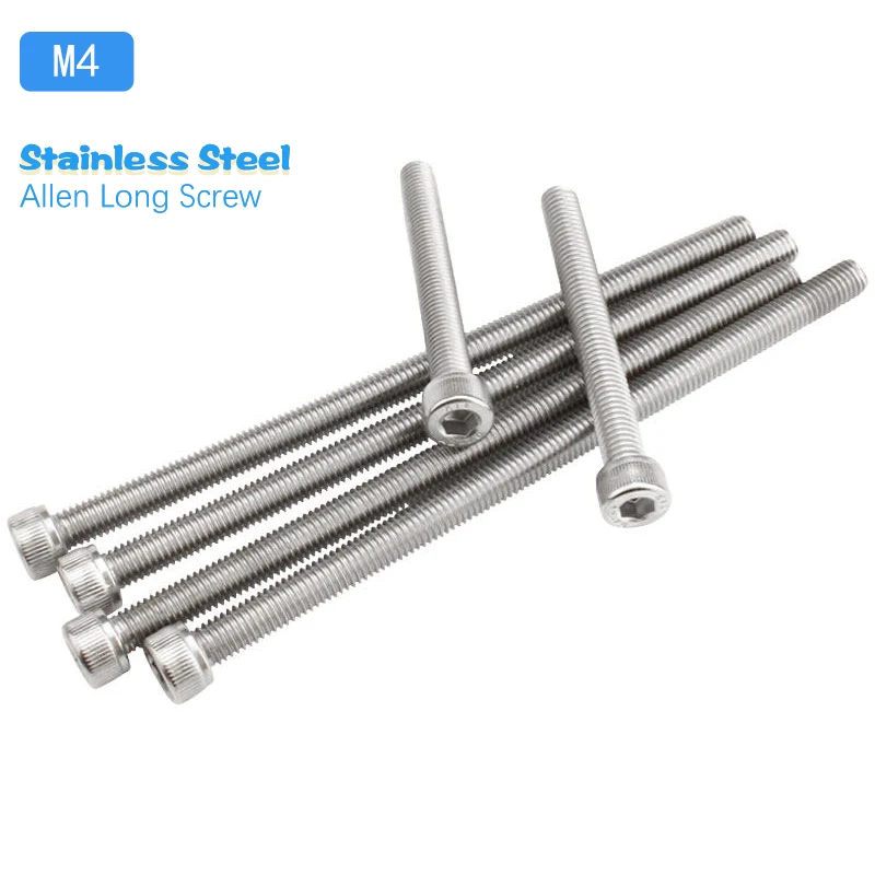 Super Long M4 Hex Socket Fasteners, 304 Stainless Steel Extra Long Inner Hex Screws, Heat Resistant High Strength Bolts for Indu