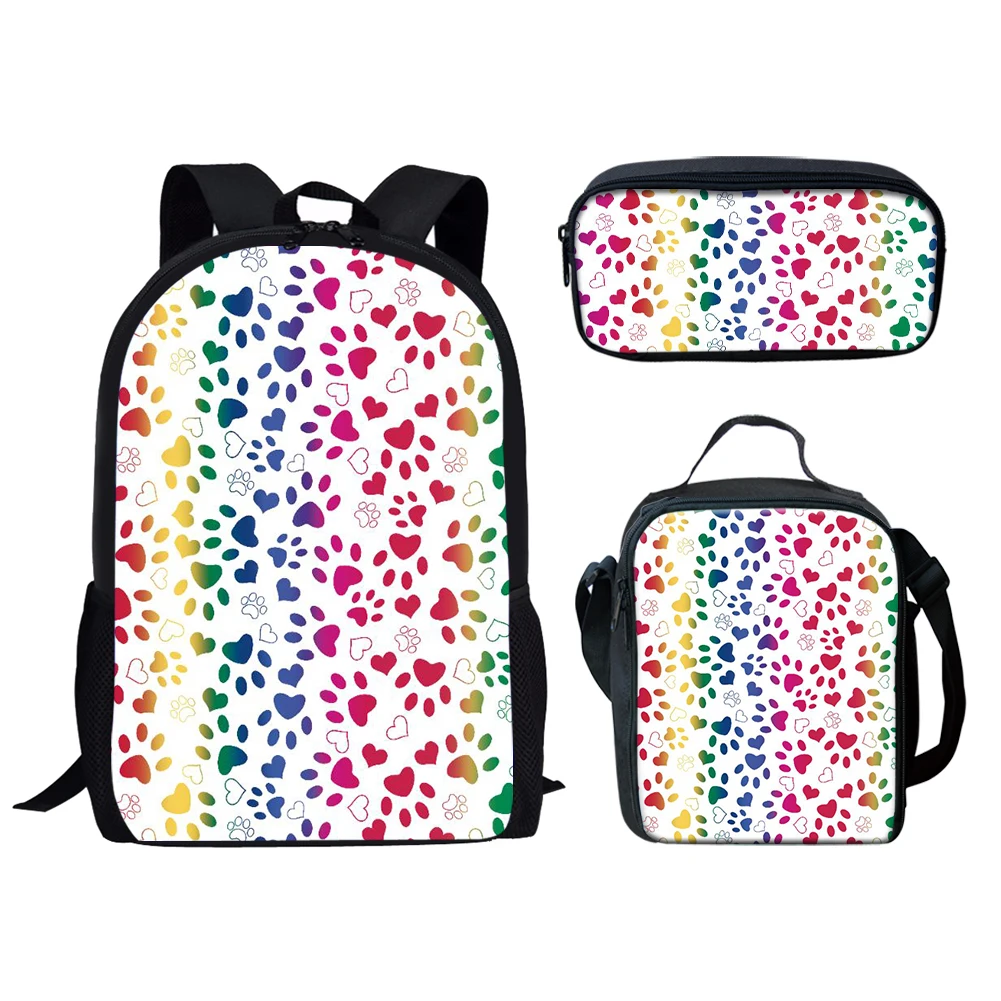 Mochila escolar con estampado de pata de dibujos animados, 3 unidades/juego, mochila para estudiantes con bolsa de almuerzo, bolsa de lápices, mochila de almacenamiento informal para adolescentes y niñas