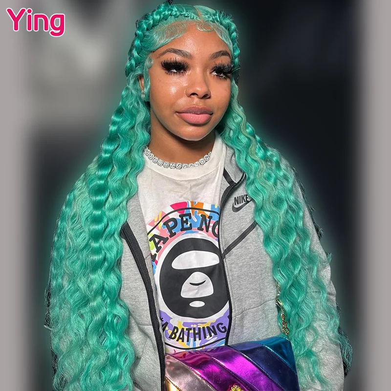 Ying 30 cali Deep Wave Aqua Green 13x4 Lace Front Human Hair Wigs Brazilian Remy 613 Blonde 13x6 Lace Frontal Wig PrePlucked