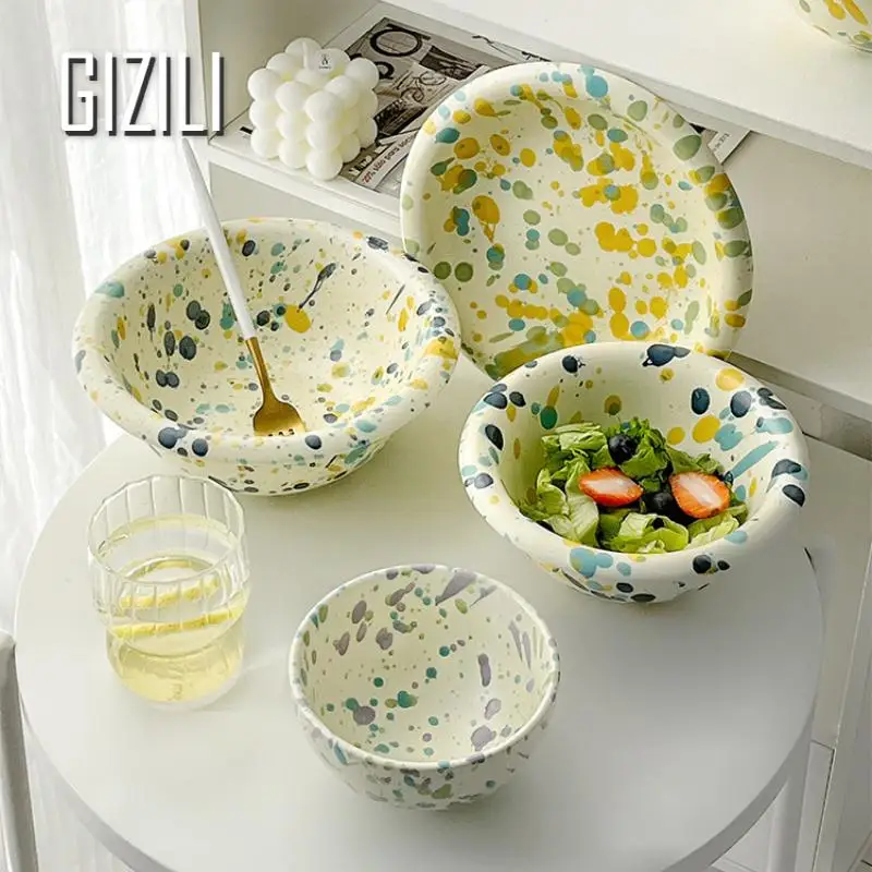 Creative Splash-Ink Ceramic Dinnerware Dinner Plate Ins Style Salad Bowl Saucer Plates Dinner Set Household Kitchen Utensils