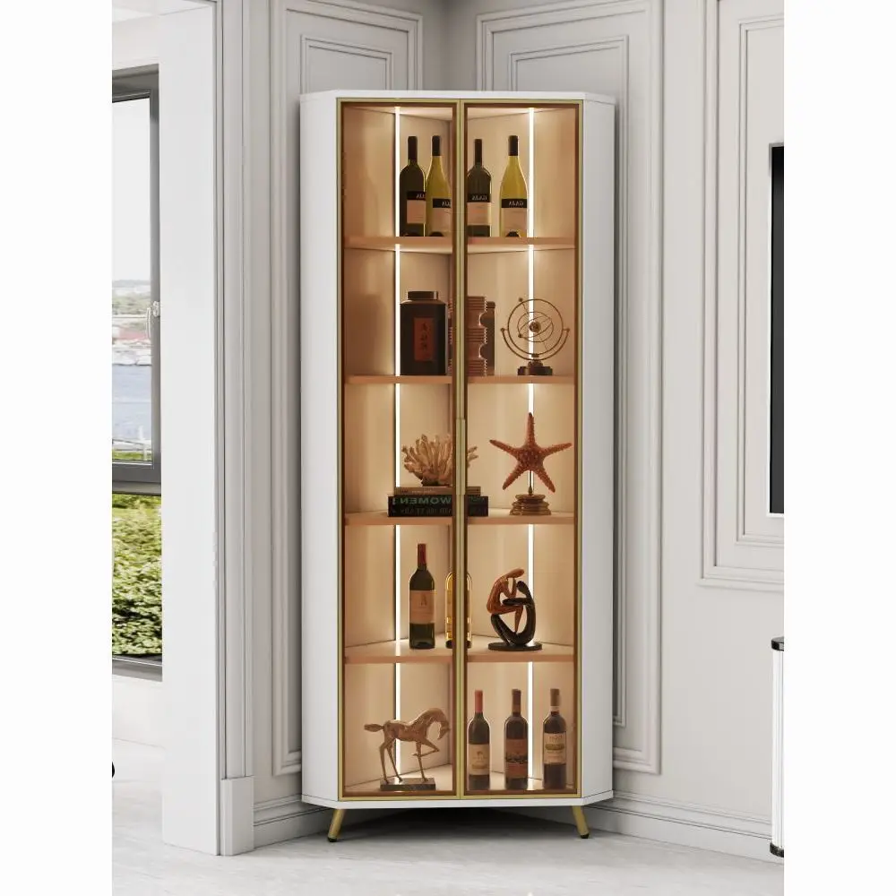 Corner Cabinet with Light Solid Wood Living Room Corner Corner Cabinet Display Bookcase Storage Triangle Cabinet Dining