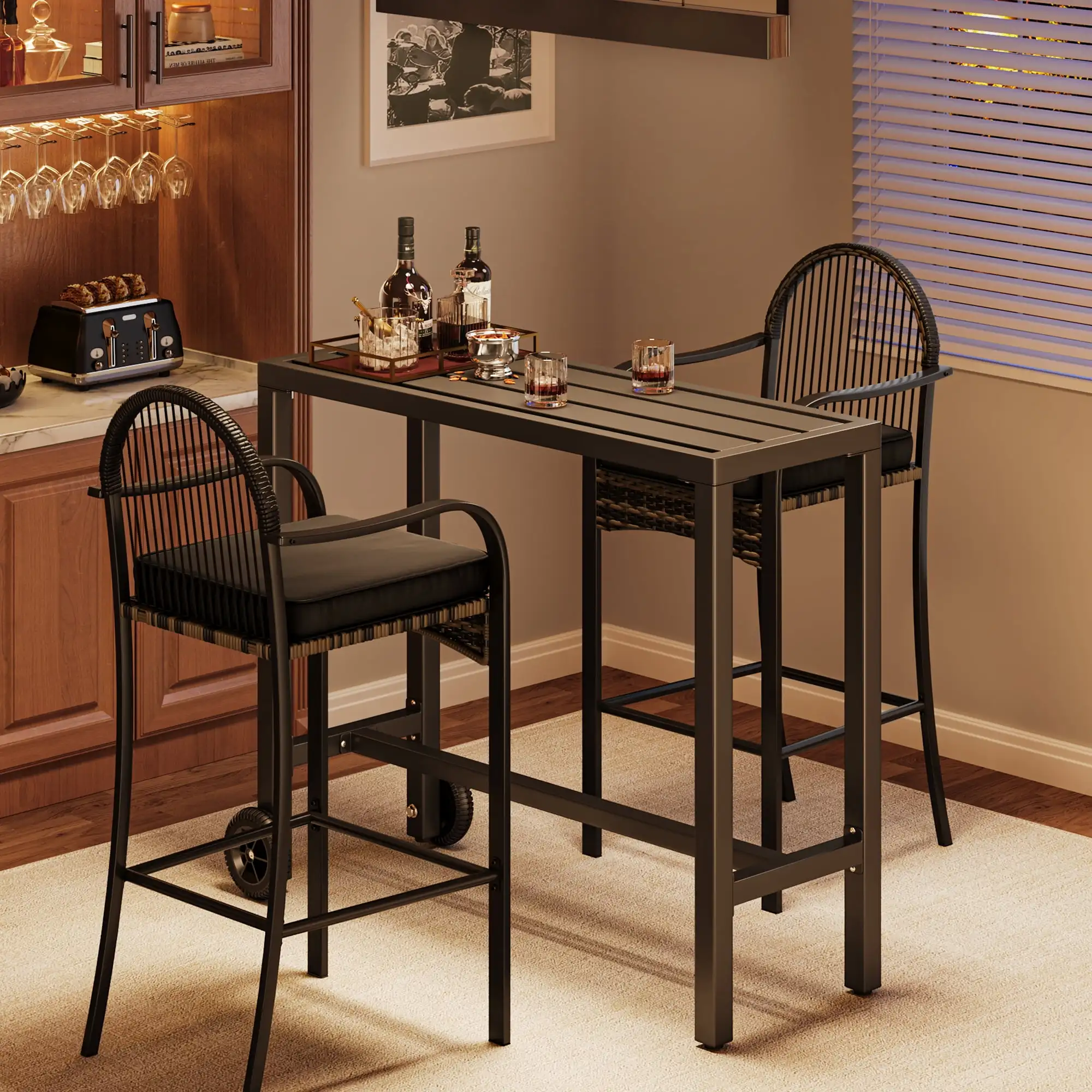 Outdoor Tall Table, 39" Slim Bar Table, Sturdy Bar Height Table for Terrace, Veranda, Backyard, Pool Area, Black