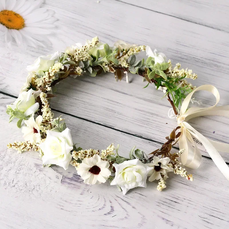 New Bohemian Flower Crown Wedding Wreath Hairband Beach Party Floral Girls Hair Accessories Christmas Headband Garland Headpiece