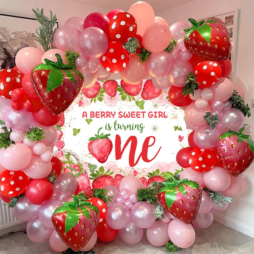 Strawberry Theme Sweet One 1st Kids Birthday Party Decoration Banner Newborn Baby Shower   Watermelon Fruit Photo Background