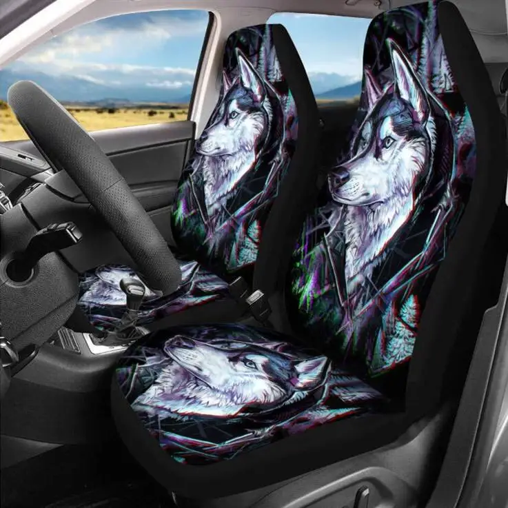 Car Seat Cover Set Thicker Section 3D Wolf Pattern Polyester Universal All-inclusive Elastic Auto Interior Parts Accessories