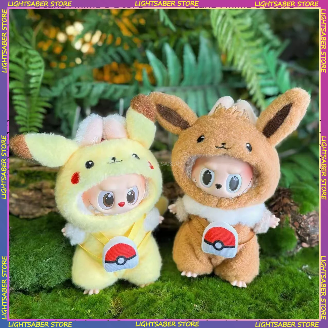 Ubranka Kawaii Labubu 3.0 Cartoon Charmander Squirtle Strój z Plecakiem Mini Pluszowa Lalka Ubrania Akcesoria dla Lalek Modnych
