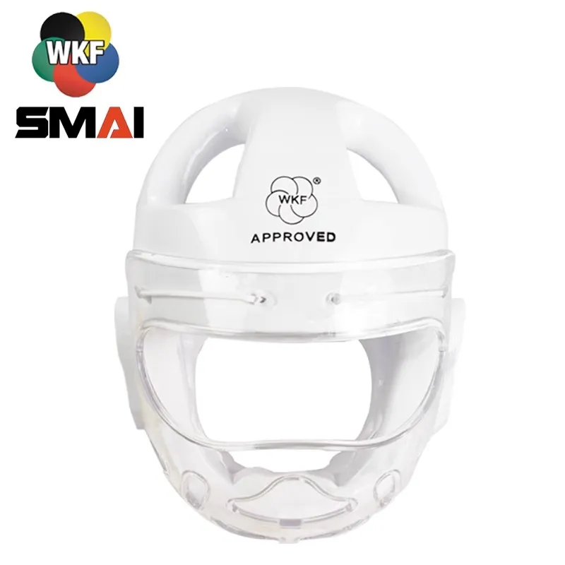 WKF Approved SMAI Kids Karate Head Guard With Mask Adult Children White Blue Red Head Mask Headgear Protection