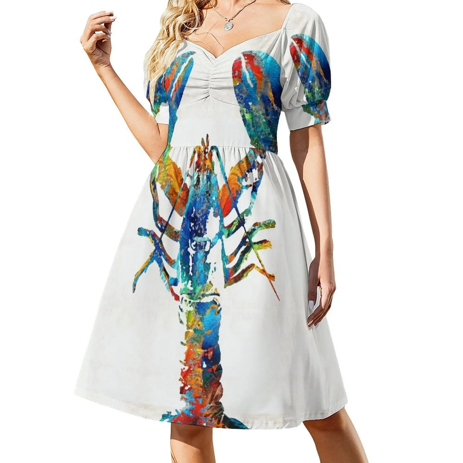 

Colorful Lobster Art by Sharon Cummings Short Sleeved Dress summer dresses Women's summer long dress Dress