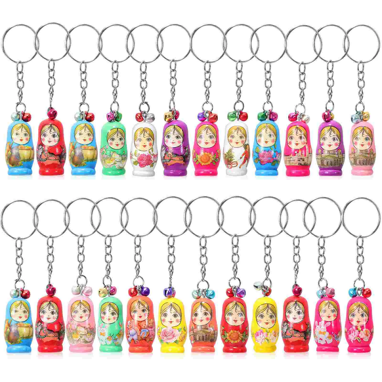 24 Pcs Matryoshka Keychain Plush Rings for Keychains Keys Pendant Holders Small Russian Nesting Dolls Decorate