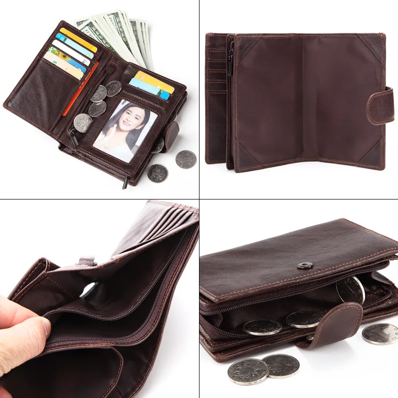 Genuine Leather Passport Bag For Men\'s Handheld Wallet Multi Functional  Document Coin Purse Large Capacity  Card Holde