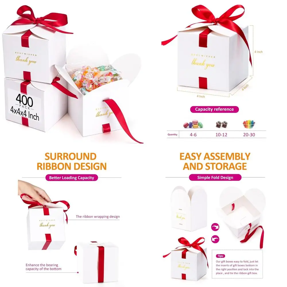 علب هدايا بيضاء صغيرة مع أغطية، 400 عبوة، 4 × 4 × 4 بوصة، مثالية لمواقد وصيفات العروس وهدايا الزفاف، وهدية شكرًا لك #1