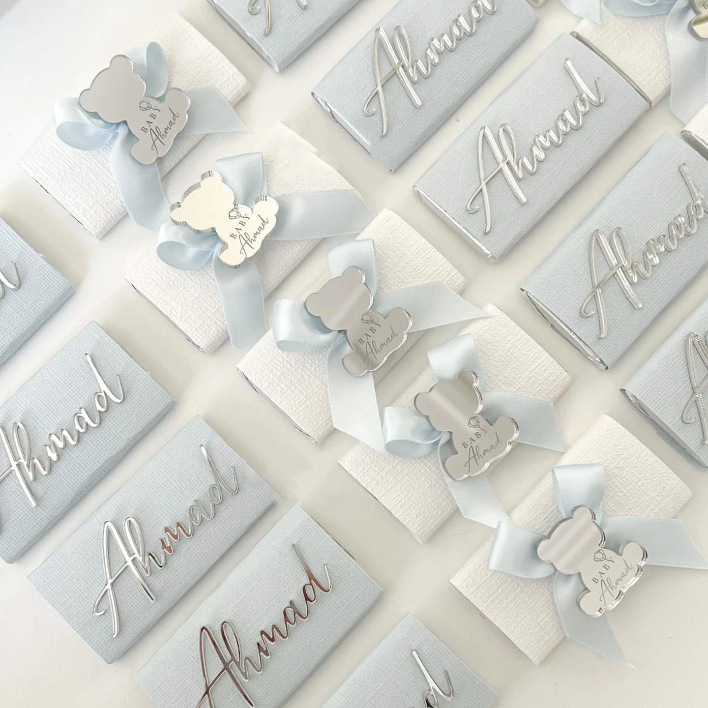 24Pcs Wooden Bear Baby Shower Chocolate Banner Personalized Name On Bear Favors Wood Tag For Your Baby\'s Baptism