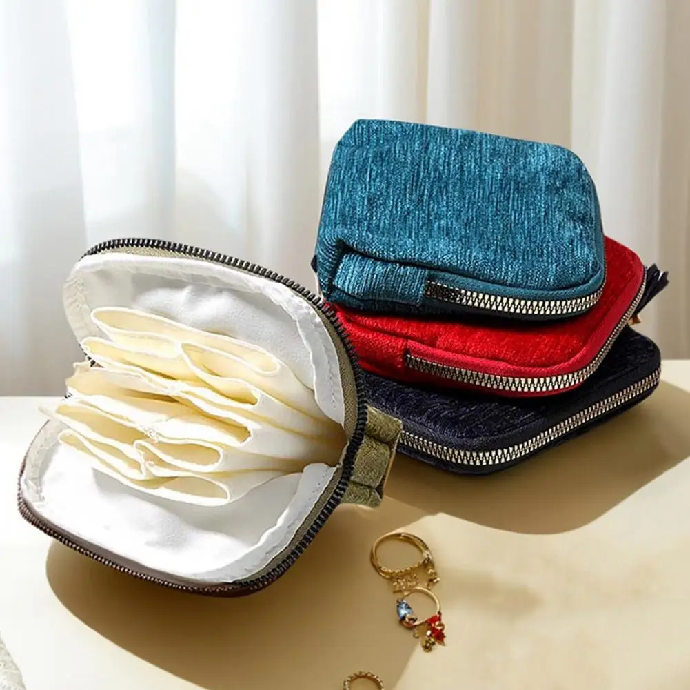 Small Travel Jewelry Case 5 Compartments Portable Mini Jewelry Box with Tassel Zipper Soft Velvet Organizer Pouch for Rings Brac