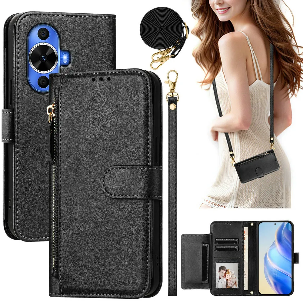 

Nova 14 13 12 Pro 5G Flip Case Shoulder Leather Zipper Wallet Etui For Huawei Nova 14 Ultra 13i 12i 12s 12 Lite 11 Y71 Y70 Cover