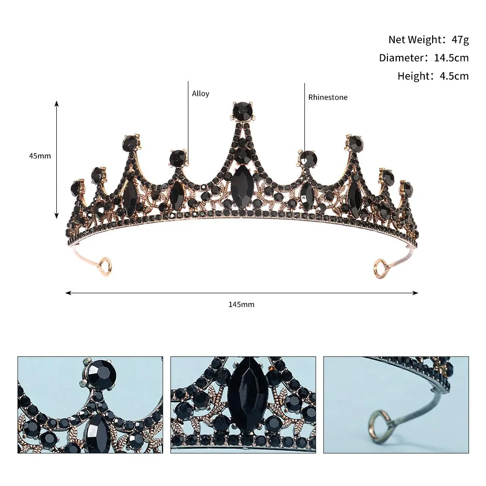 Black Big Rhinestone Crystal Rhinestone Party Wedding Hair Jewelry Accessories Birthday Tiaras Halloween Crown Women image 6