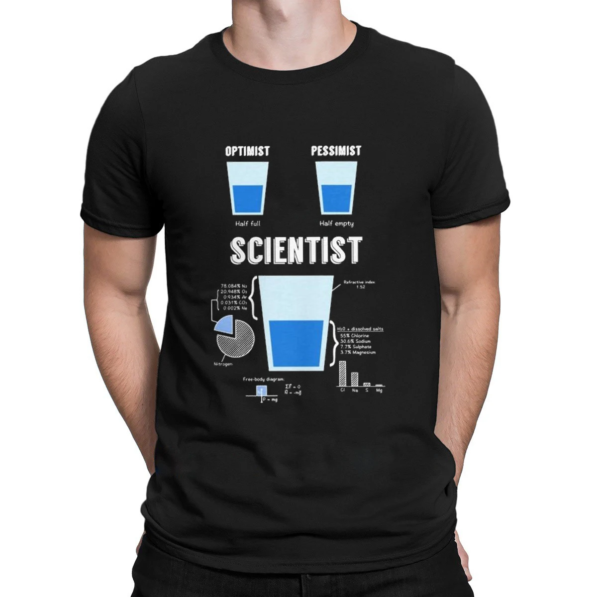 Optimist Pessimist Scientist Men T-Shirt Science Funny Physics Round Neck Short Sleeve Clothes Cotton Tees Gift Idea T Shirt