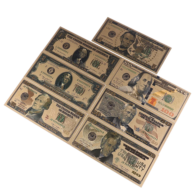 حار بيع 7 قطعة/المجموعة التذكارية رقائق الذهب الولايات المتحدة الأمريكية دولارات ورقة مجموعات الأوراق النقدية المال
