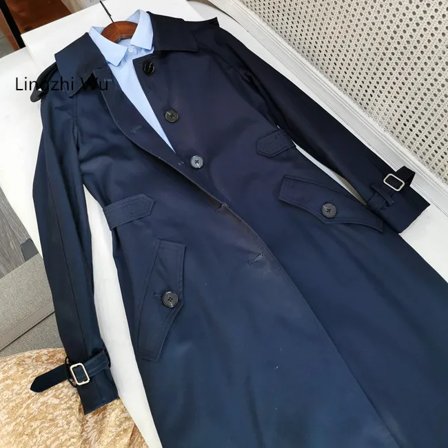 

Lingzhi Wu Trench Coat Top Quality Female French Outerwear Cotton Medium Length Slim Single Breasted New Arrival