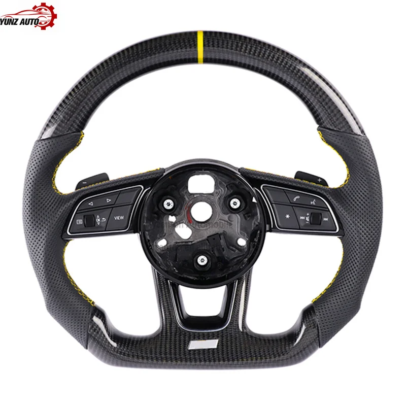 New Stock Arrival Carbon Fiber Perforated Leather Steering Wheel for Audi A3 A4 A5 A6L A8 R8 TT Q8 B9 Steering Wheel