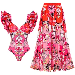 2024 Ruffle Swimsuit set Tummy Control One Piece Two-pieces Swimwear and Skirt Flaxmaker Swimsuit Bikini Bodysuit