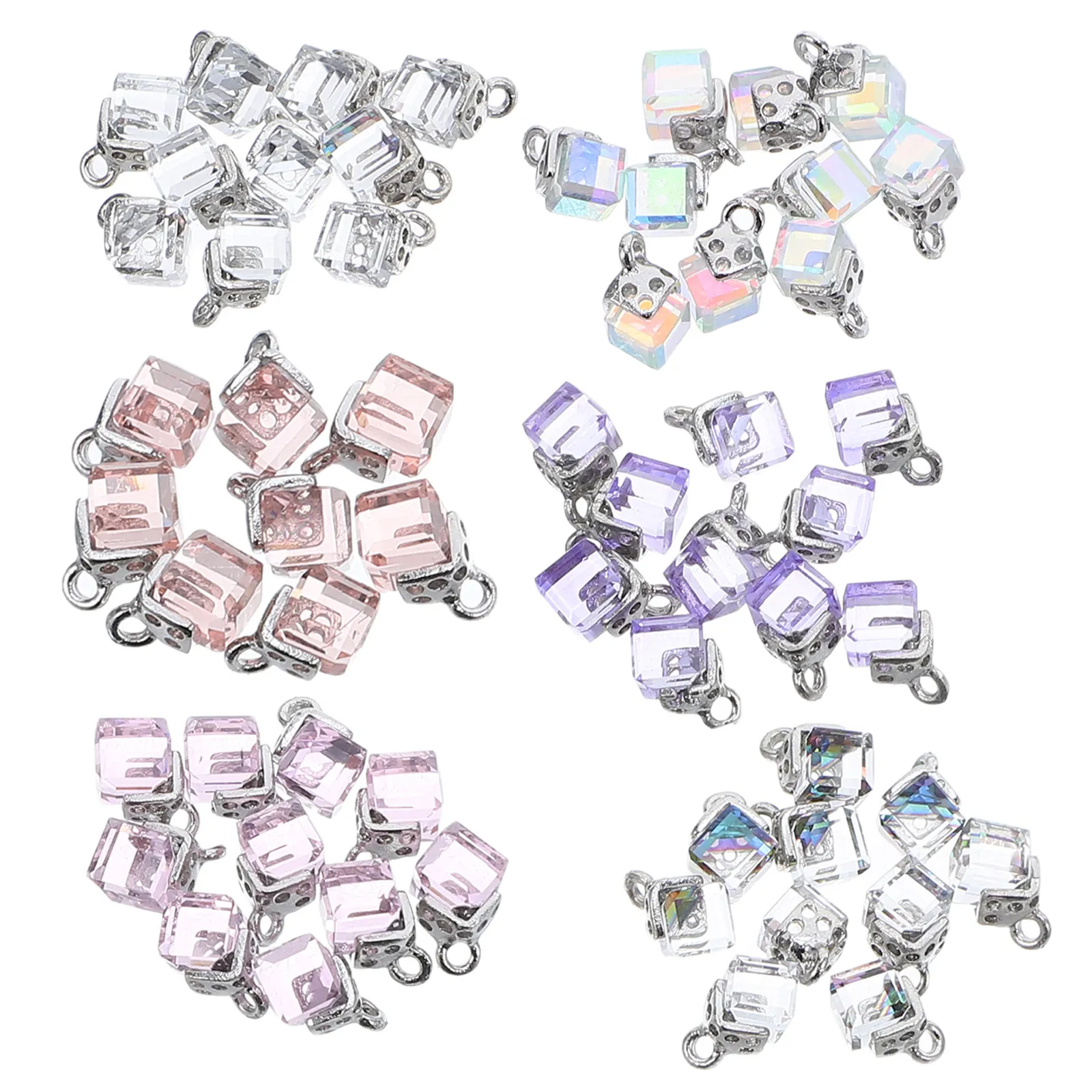 

60Pcs Crystal Pendant Charms Cube Beads Dangle Jewelry Connectors Necklace Earrings Bracelet Making DIY Crafts Accessories